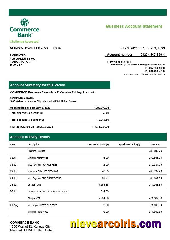 Commerce Bank firm account statement